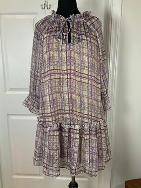 Cato Plaid Ruffle Tiered Babydoll Tunic Dress Peasant Boho Size Medium